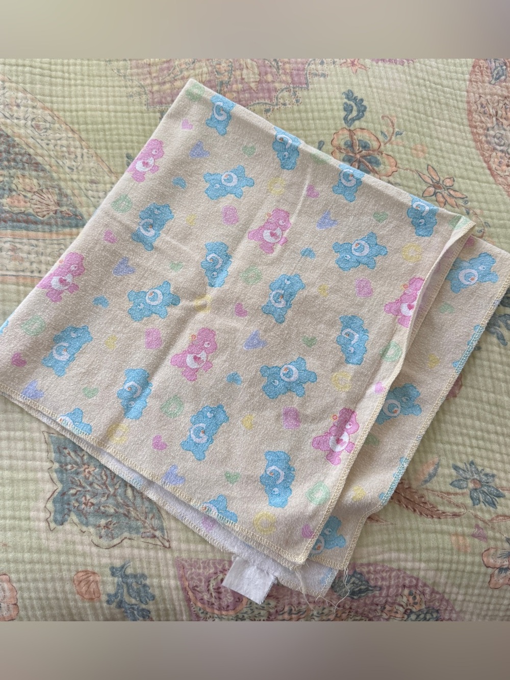 Vintage Care Bears Pastel Alphabet Baby Blanket Flannel Cotton Thin Swaddle 90s